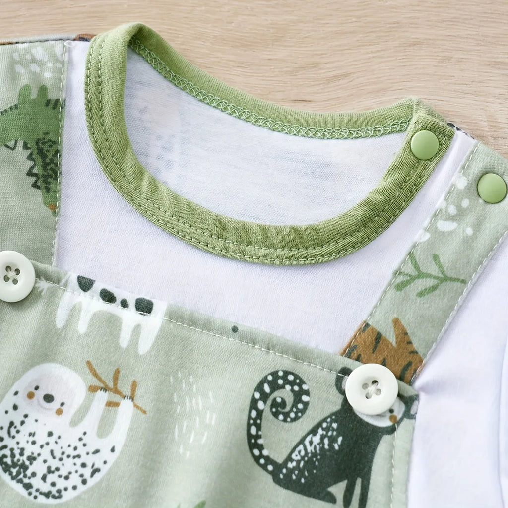 Zoo Animal Print Faux Two-Piece Baby Romper