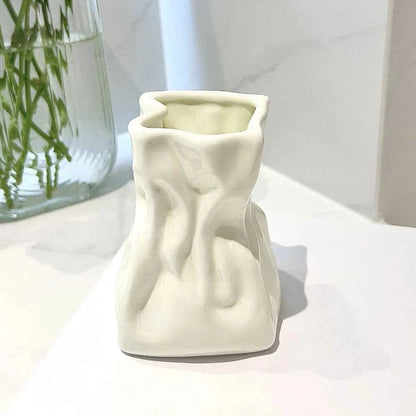 Creative Pleated Ceramic Vase Dried Flower Flower Arrangement Home Bathroom Decoration Ceramic Flower Arrangement Accessories