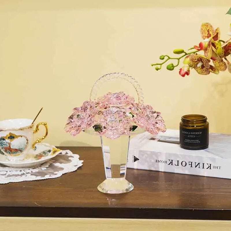 Flower Basket Sculpture, Room Decor, Crystal Crafts Ornaments, Home Office Desktop Decoration, Artwork Luxury Gifts,Customized