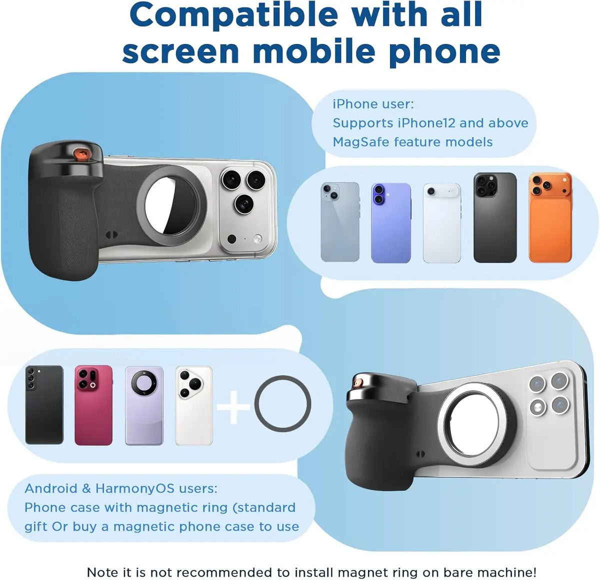 MagSafe Magnetic Phone Camera Grip – Detachable Bluetooth Remote, 10M Shutter, Vlog & Selfie