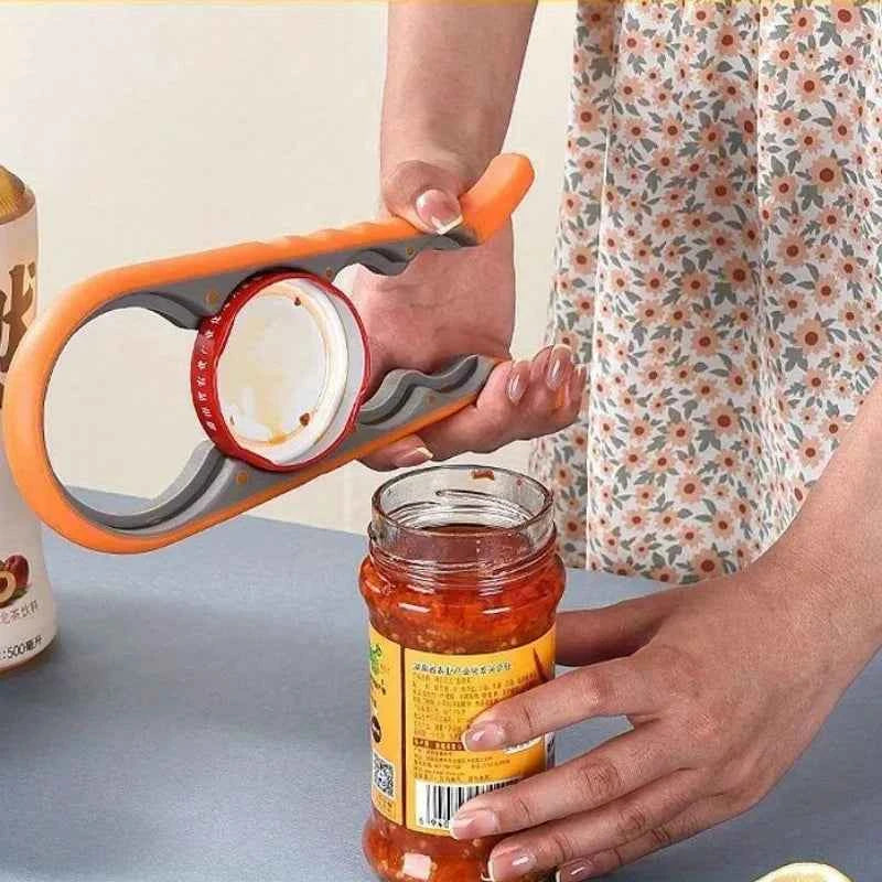 4-in-1 Easy-Grip Jar Opener & Bottle Opener, Non-Slip Lid Twist Off Tool – Effortless Kitchen Gadget for Seniors & Home Use