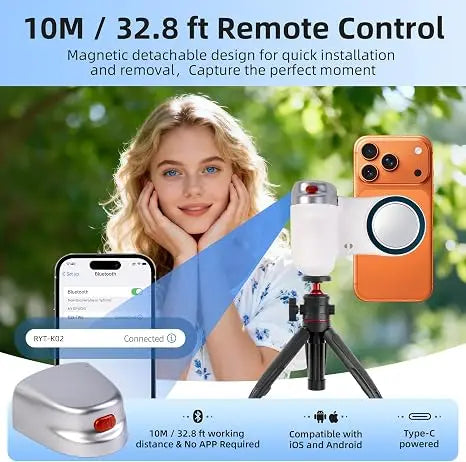 MagSafe Magnetic Phone Camera Grip – Detachable Bluetooth Remote, 10M Shutter, Vlog & Selfie