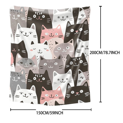 Whimsical Cat Print Flannel Throw Blanket - Ultra-Soft, Lightweight, Warm, and Cozy for All Seasons - Perfect for Snuggling Up on Bed, Sofa, Office, Camping, and Travel Adventures