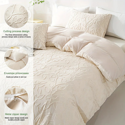 Tufted Leaf Duvet Cover Set, 3-Piece, Bohemian Cream