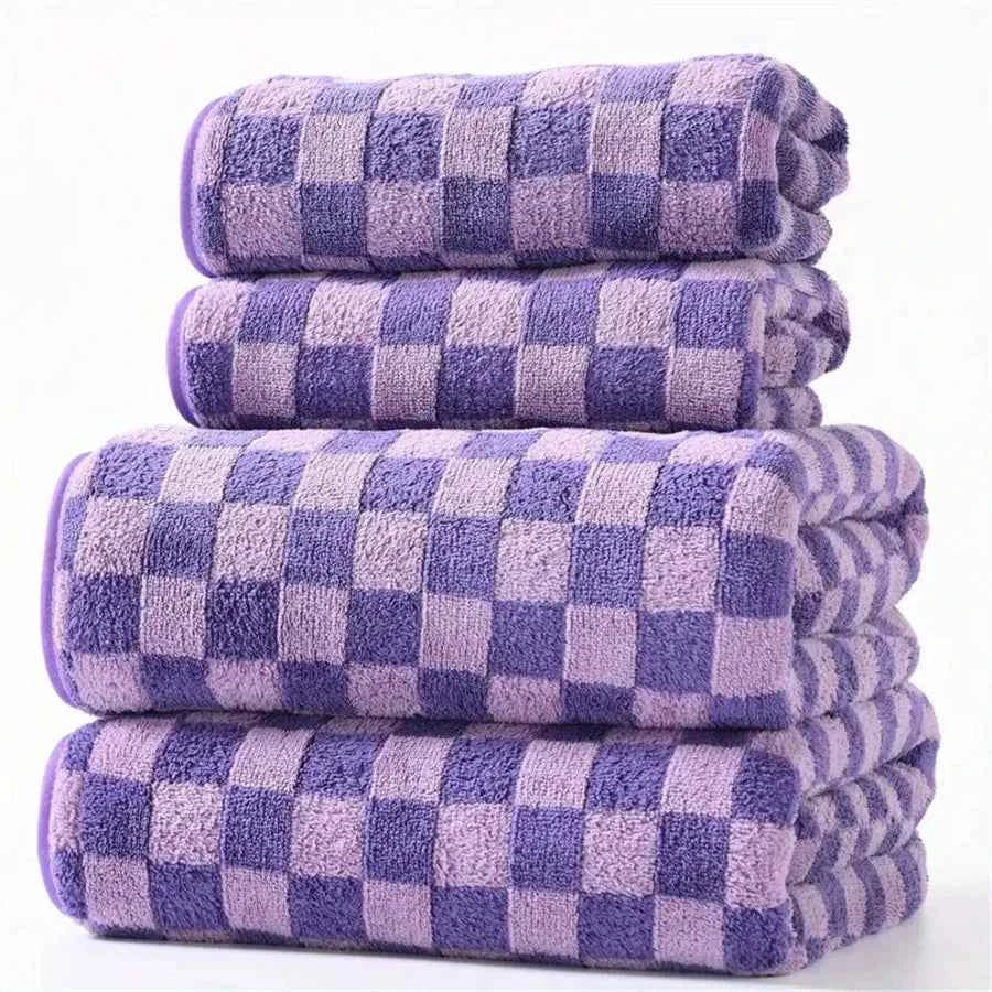 Checkered Towels Set of 4,Luxury Towels for Bathroom, 2 Bath Towels,2 Hand Towels,Soft Absorbent Quick Dry Gifts Home Decoration