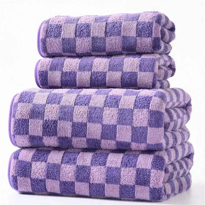 Checkered Towels Set of 4,Luxury Towels for Bathroom, 2 Bath Towels,2 Hand Towels,Soft Absorbent Quick Dry Gifts Home Decoration