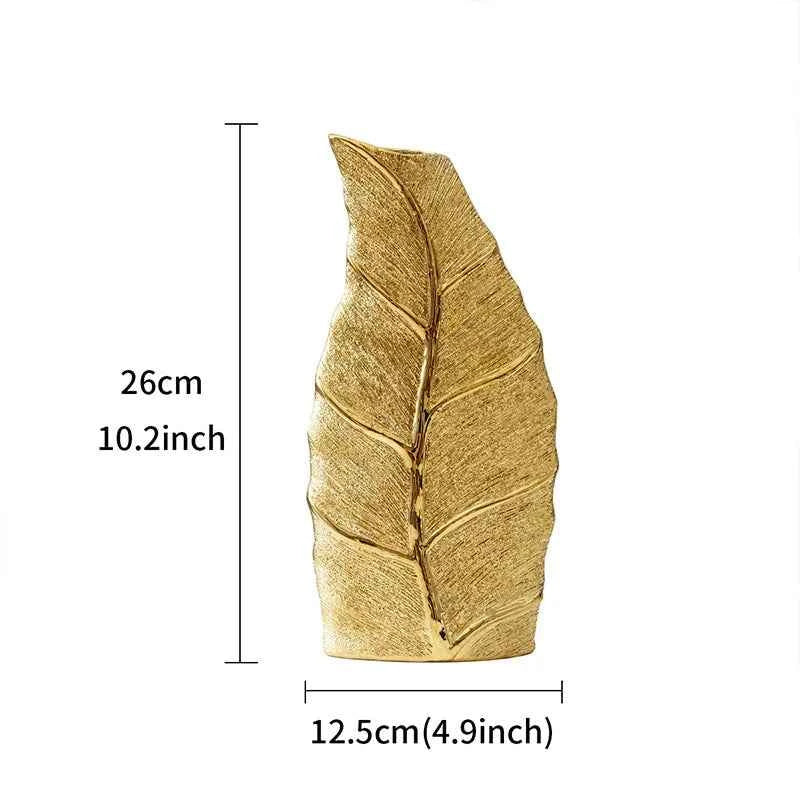 Golden Leaf Vase European-style Home Decor Ceramic Vase Living Room Entrance Hall Craft Decorative Ornament Flower Holder