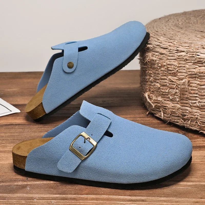 Men Suede Leather Cork Sandals Clogs Women CLosed Toe Slippers Slides Health Footbed For Dropshipping