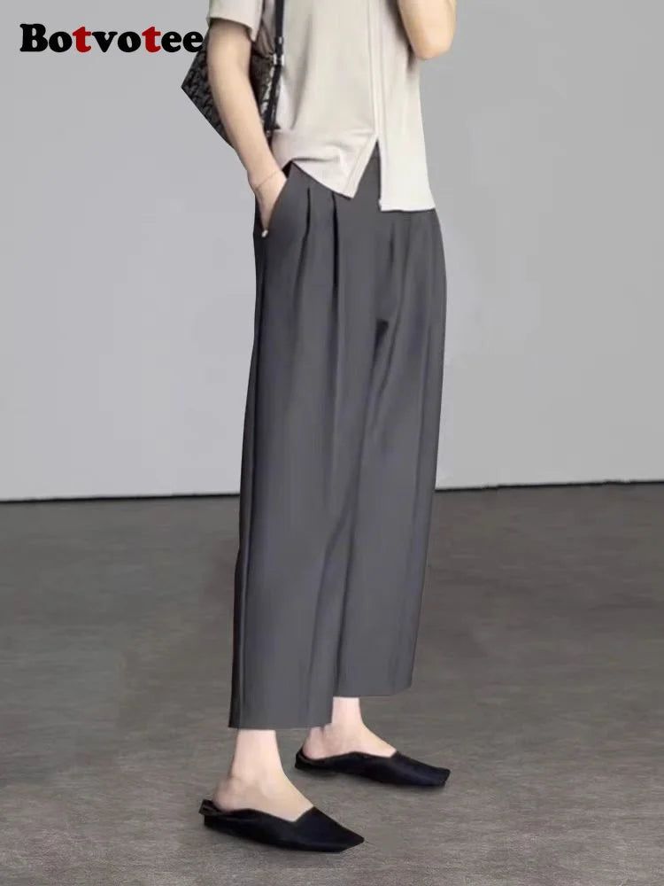 Botvotee Women's Office Harem Pants — High Waist Ankle Length Trousers with Pockets