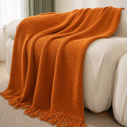 Burnt Orange Herringbone Knit Throw Blanket