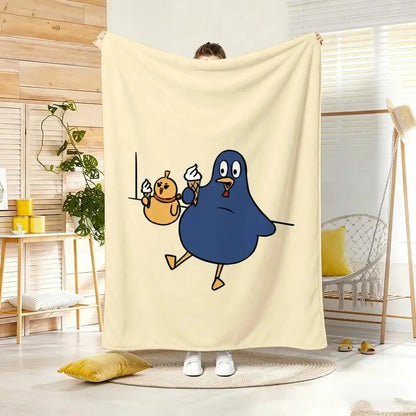 Funny Cartoon Blue Bird Series Flannel Throw Blanket Cute Bird Doing Daily Activities Cozy Soft Lightweight Blanket for Bedroom Sofa Kids Room Home Decoration