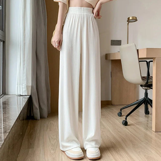 Pantalon large pour femme — Taille élastique en soie glacée respirante