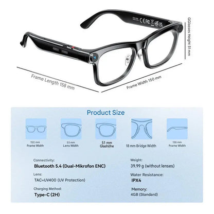 AI Smart Glasses with ChatGPT – Real-Time Translation, 1300W Camera, 40g Ultra-Light