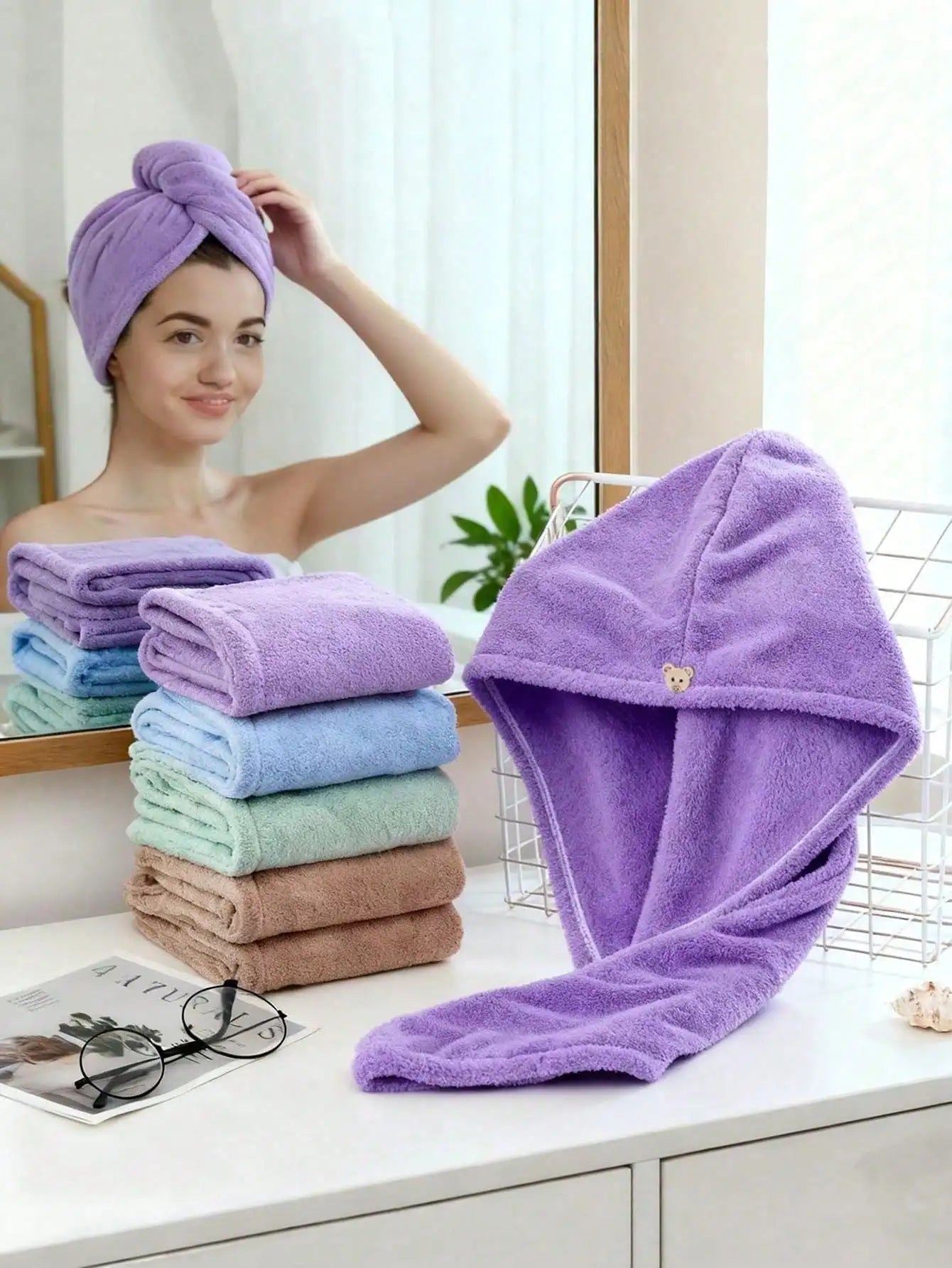 3pcs Women's Quick Dry Absorbent Super Soft Fiber Hair Turban, Coral Fleece Hair Towel