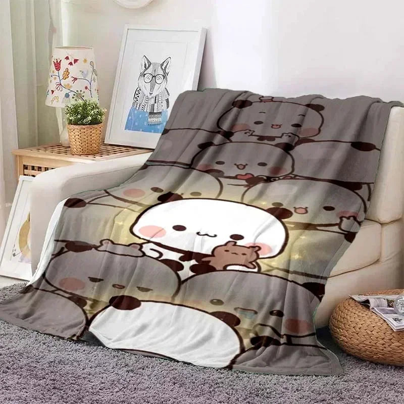 Cute Bubu and Dudu Series Blanket Cartoon Print Kids Warm Flannel Soft Comfortable Home Travel Blanket Bed Blanket Birthday Gift