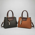 Dark Khaki Faux Leather Tote, Braided Handle & Wood Beads