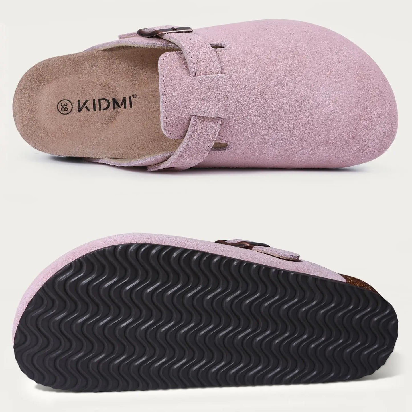 Crestar Women's Suede Clogs with Arch Support – Cork Footbed Leather Mules