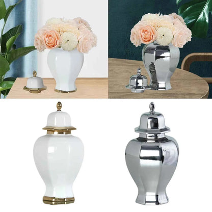 Ceramic Vase Modern Ceramic Ginger Jar with Lid for Shop Window Bedroom Cafe