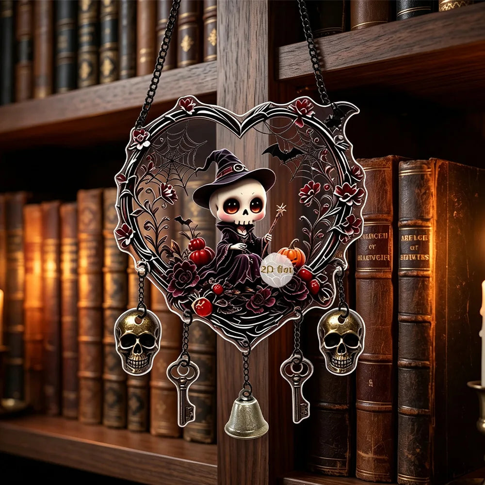 Halloween Heart Wreath Acrylic Hanging Decor, 2D Ghost Owl Ornament, Cute Spooky Halloween Wall Door Hanging Sign, Festive Gothic Home Decoration