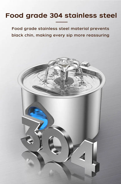 Stainless Steel Cat Water Fountain, 74oz, Quiet Pump