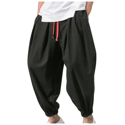 Men's Oversize Linen Harem Pants — Loose Wide Leg Casual Sweatpants Plus Size