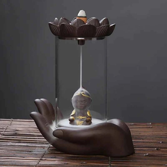 1pc,Monkey King Handicraft Windproof Backflow Incense Burner LED Ball Home office Tea House Decorate (Without Incense)