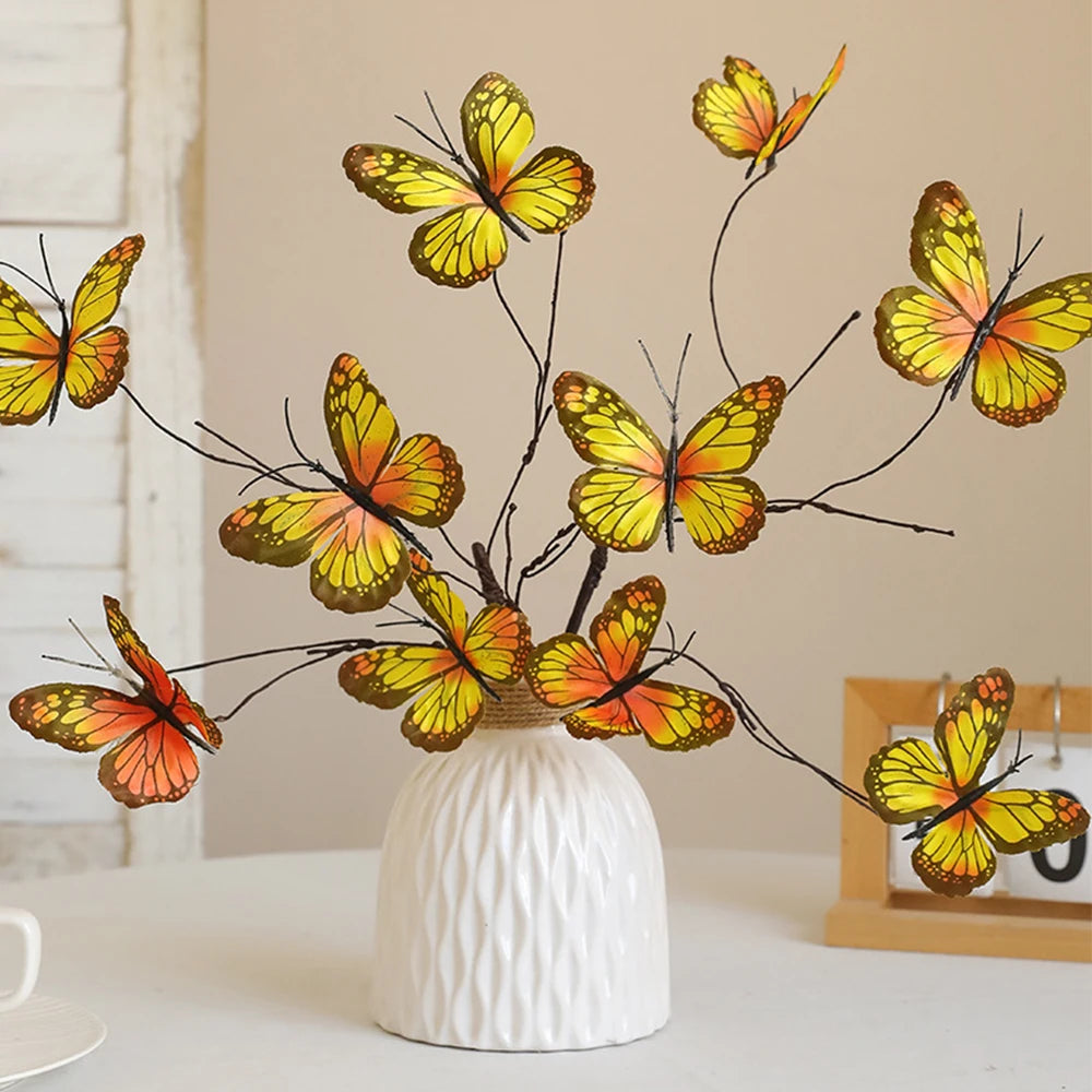 5 Head Butterfly Flower Branch Artificial Flowers Decor Creative Fake Flower For Home Flower Arrangement  Wedding Decorations