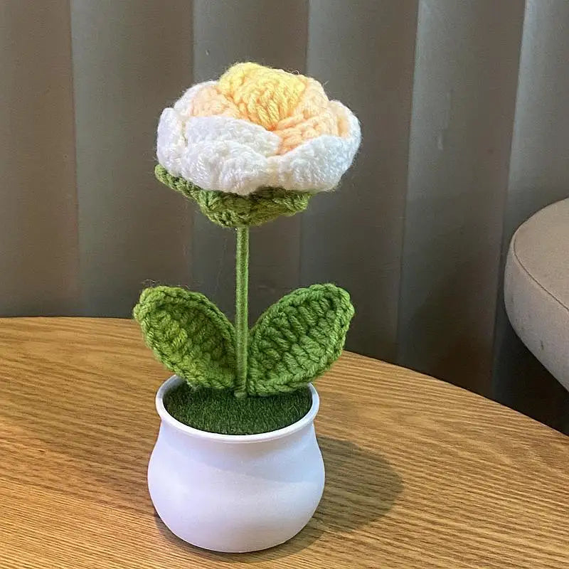 DIY Handwoven Mini Potted Flower Rose Office Desktop Ornamental Potted Plants Woolen Thread Finished Product Home Decoration