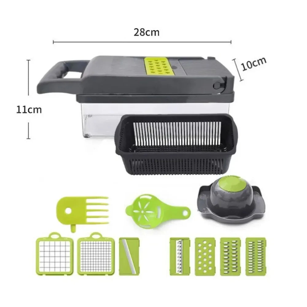 Multifunctional Vegetable Chopper and Food Slicer, 14-in-1 with Handle and Grater Set