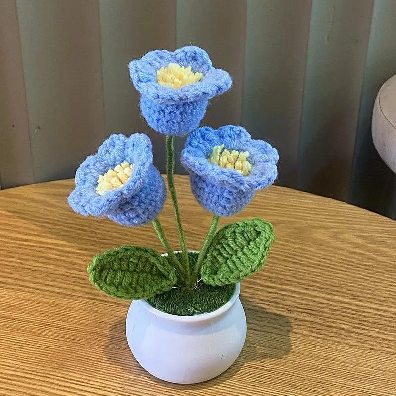 DIY Handwoven Mini Potted Flower Rose Office Desktop Ornamental Potted Plants Woolen Thread Finished Product Home Decoration