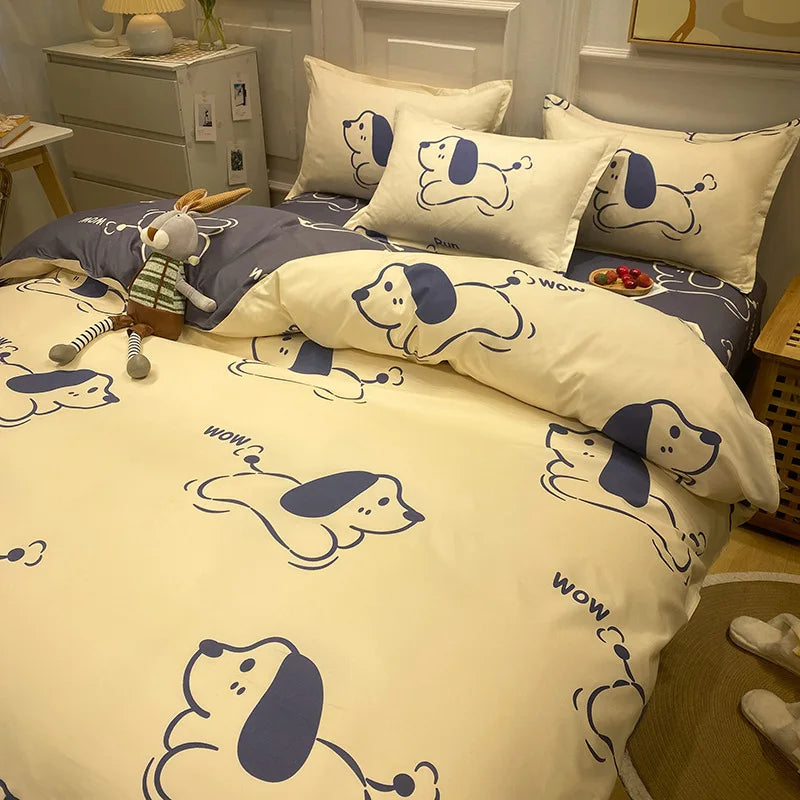 Daisy Print Washed Cotton Duvet Cover Set, King
