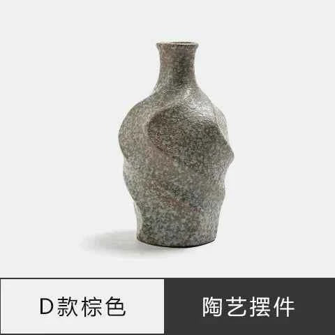 Japanese Zen Vintage Ceramic Vase Dried Flower Arrangement Flower Craft Ornament Table Top Irregular Threaded Vase Ornament Gift