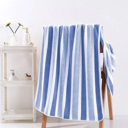 Oversized Striped Coral Fleece Bath Towel Ultra Soft Thickened Shower - Beach Towel