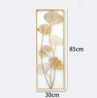 Chinese Wrought Iron Golden Leaf Wall Mural Items Hotel Porch Wall Hanging Decoration Home Livingroom Wall Sticker Accessories