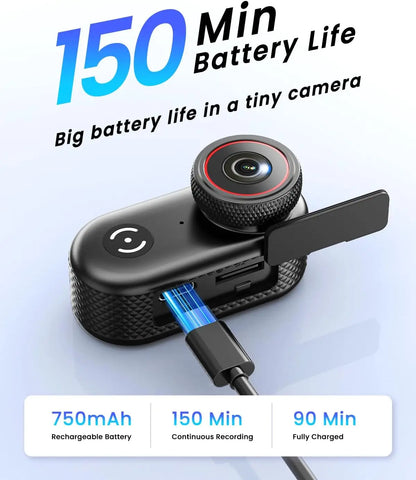 4K POV Body Camera – 1.47" Display, 150-Min Battery, WiFi, 64GB | Wearable Action Cam