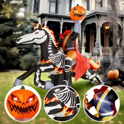 9 Ft Halloween Inflatable Headless Horseman Outdoor Decorations, Day of The Dead Blow Up Yard Decor with Built-in LED Light Plu