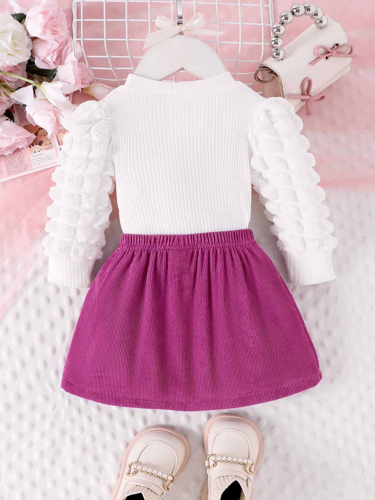 Bubble Sleeve Top & Skirt Set for Girls 1-3 Years
