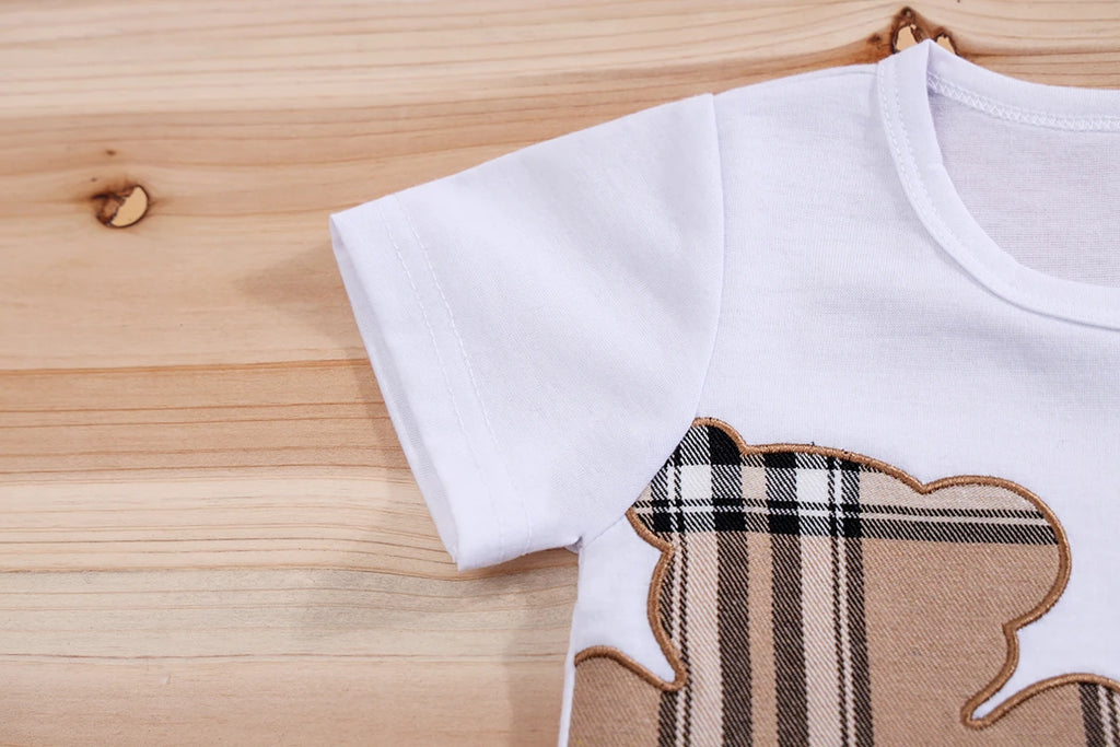 Checked Bear Print Tee & Shorts 2-Piece Set