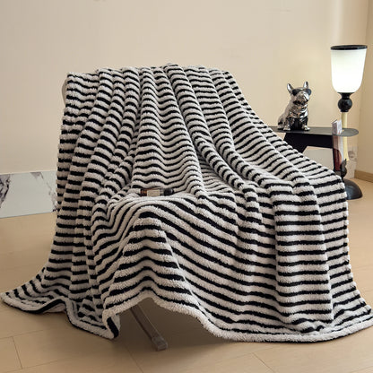 Imitation Rabbit Plush Striped Blanket Fluffy Soft Fleece Throw Blanket for Sofa Single Double Spring Autumn Warm Bed Blankets
