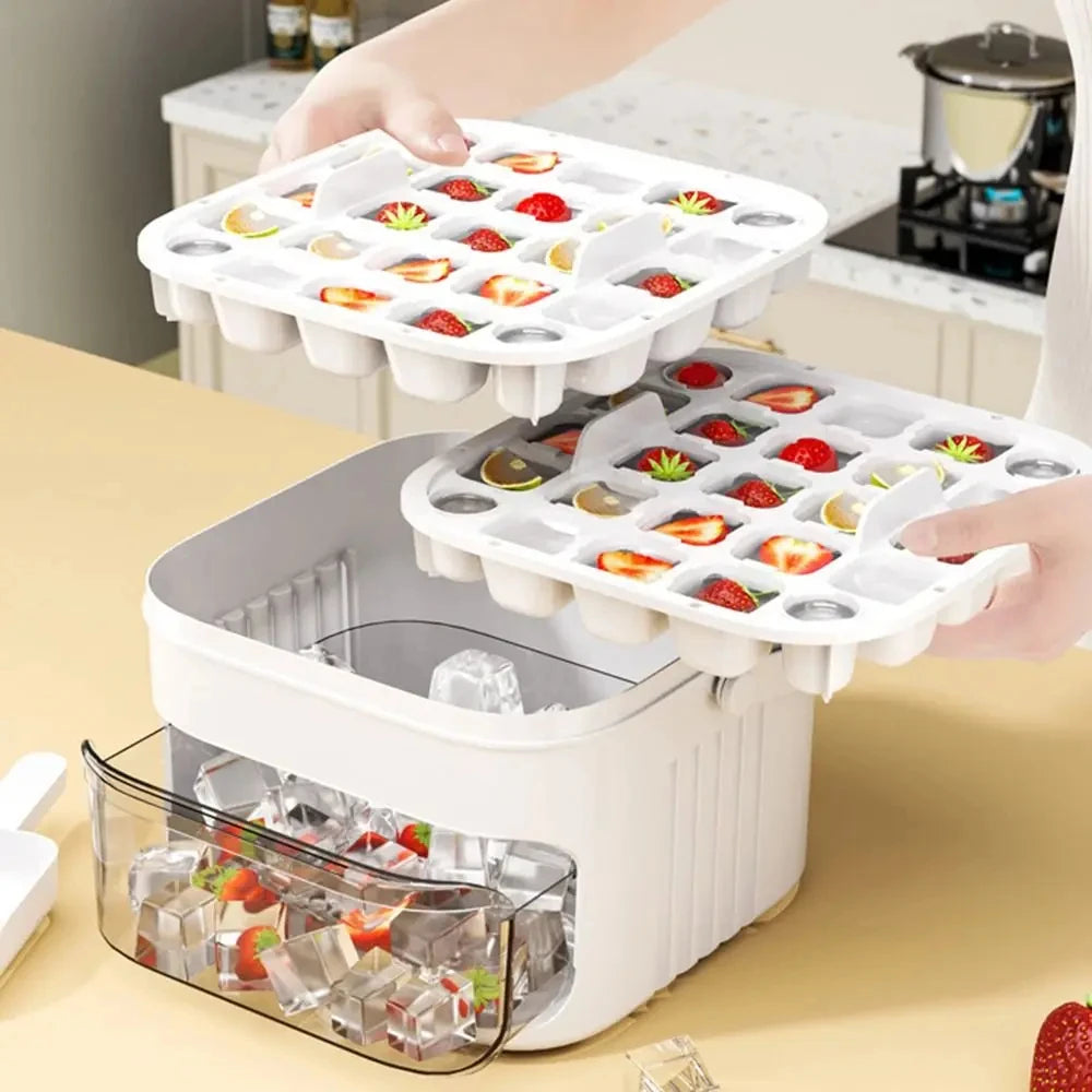 50-Cube Double Layer Ice Cube Maker with Easy Press Cap and Ice Storage Box