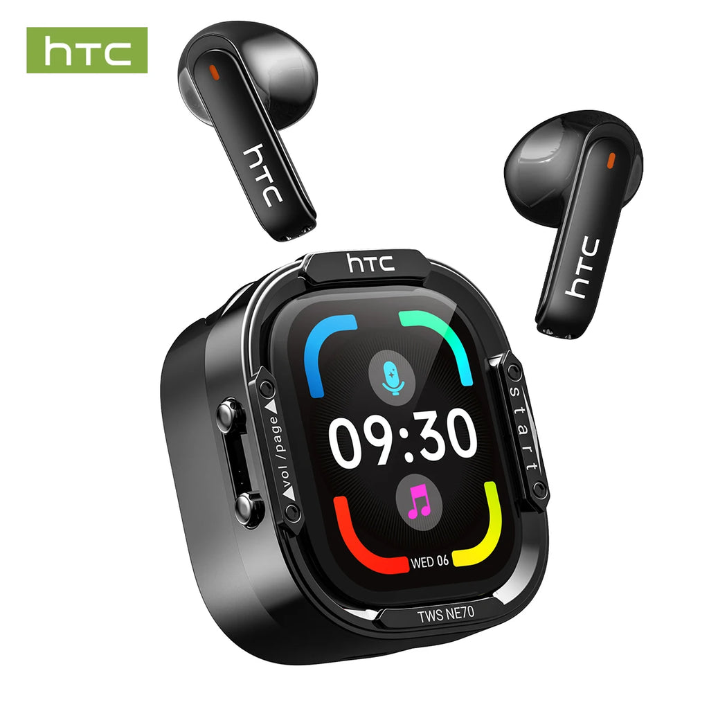 HTC NE70 Wireless Earbuds – Bluetooth 6.0, AI Translator, HD LCD Display, 30H Battery