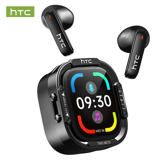 HTC NE70 Wireless Earbuds – Bluetooth 6.0, AI Translator, HD LCD Display, 30H Battery