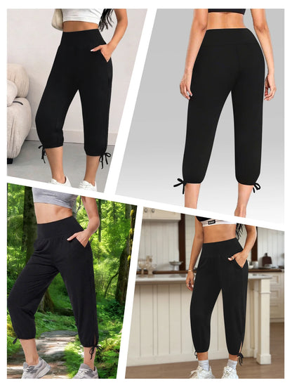 Women's Loose Capri Yoga Pants — Soft Elastic Joggers with Side Pockets