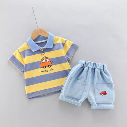 Baby Boys Polo Shirt & Denim Shorts 2-Piece Set
