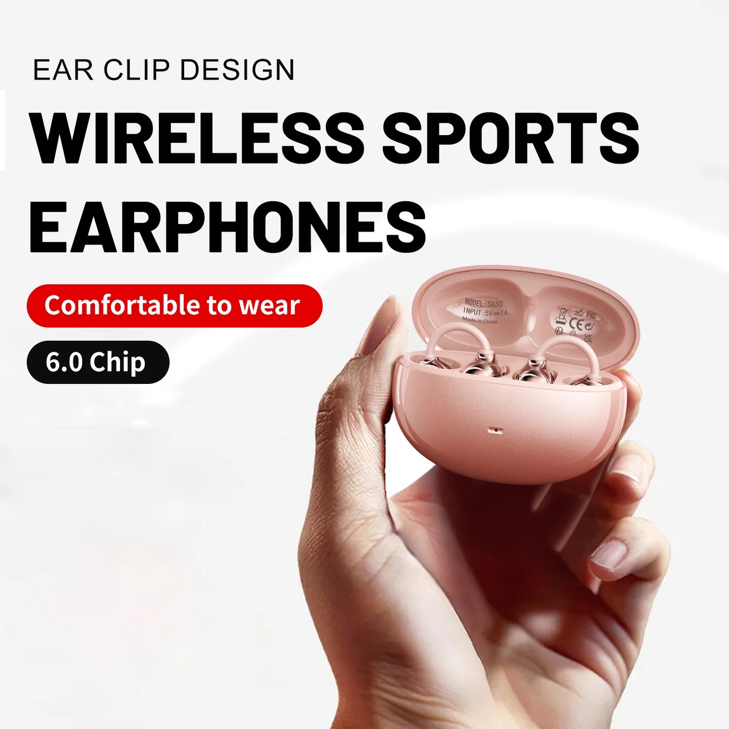 SK50 Open Ear Clip Headphones – Bluetooth 6.0, HiFi Sound, 36H Playtime, Built-in Mic