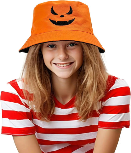 Halloween Bucket Hat For Women Men Unisex Pumpkin Hat Reversible Sun Cap Outdoor Fisherman Hat