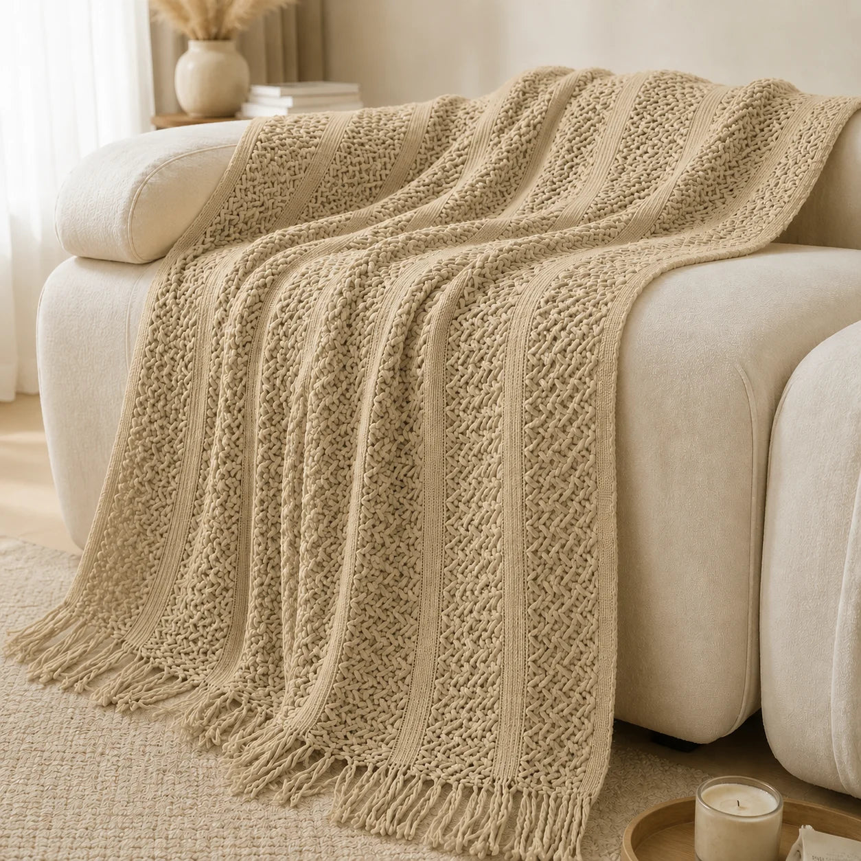 Burnt Orange Herringbone Knit Throw Blanket