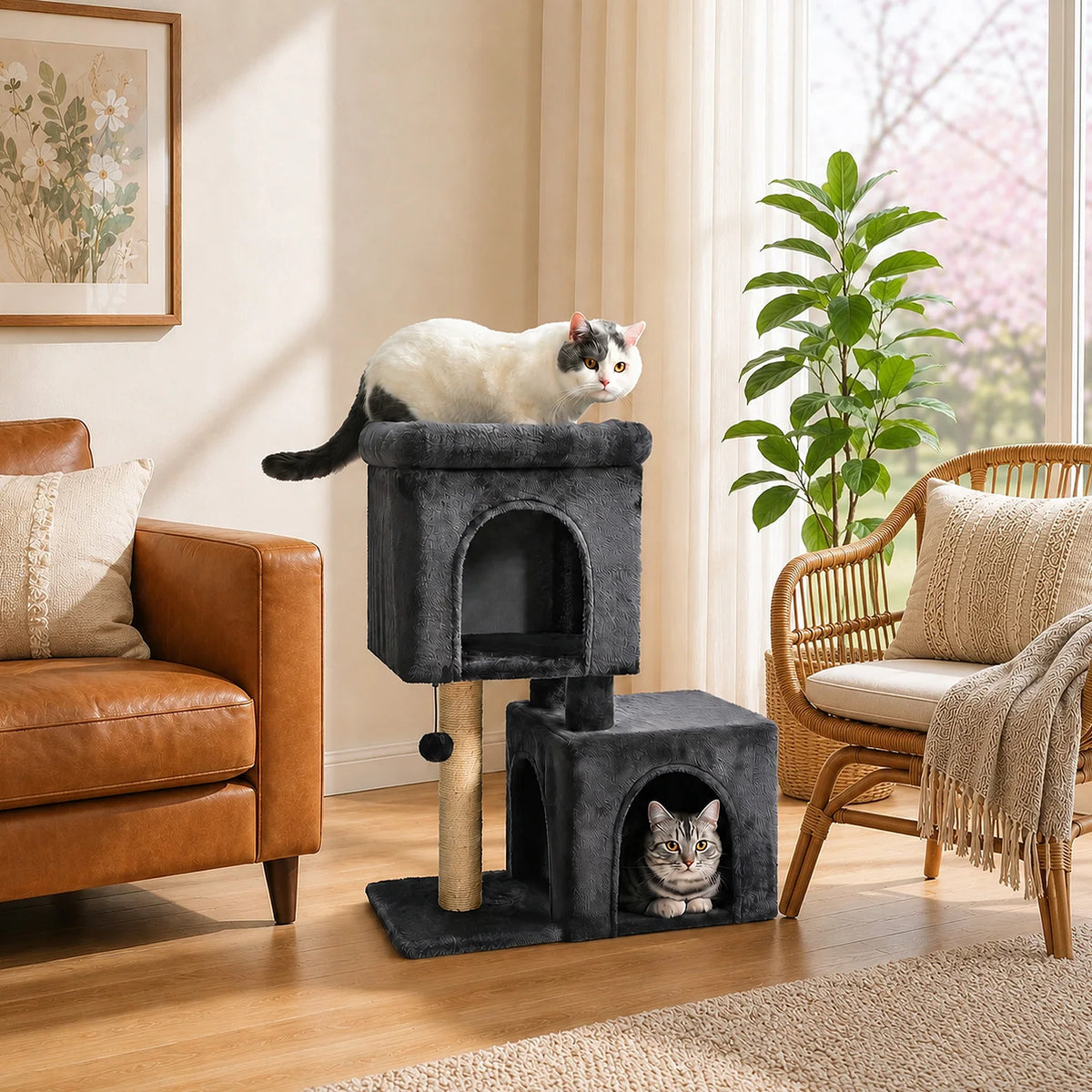 30-Inch Cat Tree with Condos & Sisal Scratching Post