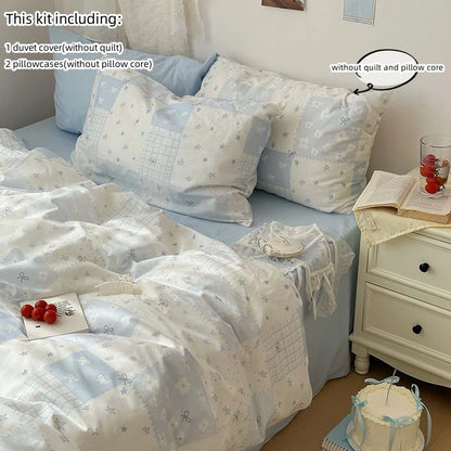 3-Piece Blue Duvet Cover Set with 2 Pillowcases
