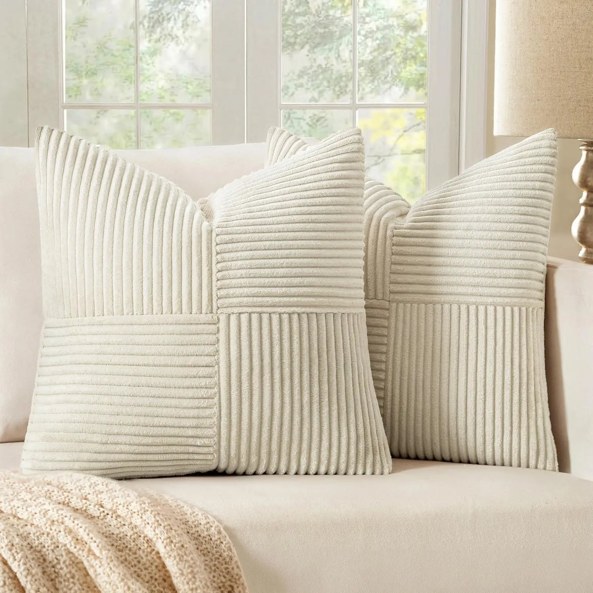 Solid-Color Corduroy Cushion Cover with Hidden Zipper